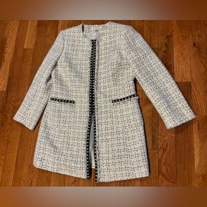 Tahari Arthu Levine women 12P White Tweed Pearl-Trim Open Front Jacket business